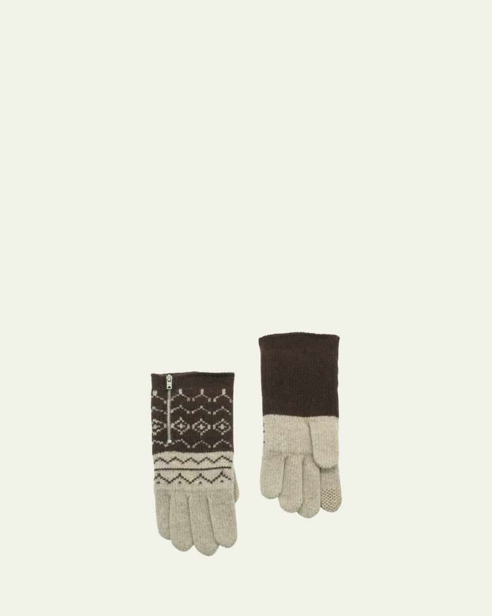 Fairisle Cashmere Zip Up Gloves